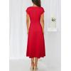 imageHappy Sailed Womens Spring Summer Short Sleeve Cowl Neck Ruched Waist Flowy A Line Midi Dresses Party Cocktail DressRed
