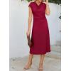 imageHappy Sailed Womens Spring Summer Short Sleeve Cowl Neck Ruched Waist Flowy A Line Midi Dresses Party Cocktail DressWine Red