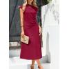 imageHappy Sailed Womens Spring Summer Short Sleeve Cowl Neck Ruched Waist Flowy A Line Midi Dresses Party Cocktail DressWine Red
