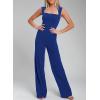 imageHappy Sailed Womens Square Neck Jumpsuit Summer Sleeveless Wide Leg Pants Rompers Dressy Jumpers Business Casual OutfitsBlue