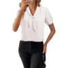 imageHappy Sailed Blouses for Women Dressy Short Sleeve Tie Knot V Neck Shirts Business Casual TopsA White