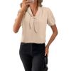imageHappy Sailed Blouses for Women Dressy Short Sleeve Tie Knot V Neck Shirts Business Casual TopsBeige