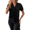 imageHappy Sailed Blouses for Women Dressy Short Sleeve Tie Knot V Neck Shirts Business Casual TopsBlack