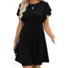 imageHappy Sailed Cocktail Dresses for Women Spring Summer Ruffle Sleeve Crewneck High Waist Flowy A Line Mini DressBlack