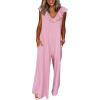imageHappy Sailed Jumpsuits for Women Dressy Ruffle V Neck Sleeveless Jumpsuit Wide Leg Long Pant Overalls with PocketsPink