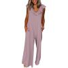 imageHappy Sailed Jumpsuits for Women Dressy Ruffle V Neck Sleeveless Jumpsuit Wide Leg Long Pant Overalls with PocketsPurple