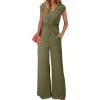 imageHappy Sailed Jumpsuits for Women Dressy Summer Short Sleeve V Neck Criss Cross Wide Leg Long Pants Romper OutfitsGreen