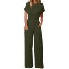 imageHappy Sailed Women Jumpsuits Dressy Short Sleeve Front Crisscross Tie Waist Belted Wide Leg Pant Romper with PocketsArmy Green