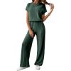 imageHappy Sailed Womens Casual Loose Solid Ribbed Crewneck Short Sleeve Long Romper Stretchy Wide Leg JumpsuitsB Green