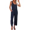 imageHappy Sailed Womens Casual Sleeveless Front Button Loose Jumpsuits Stretchy Knit Jumpers Long Pants Romper with PocketsB Blue