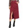 imageHappy Sailed Womens Corduroy Skirts Casual Dressy High Waist A Line Split Midi Skirt with PocketsRed