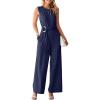imageHappy Sailed Womens Jumpsuits Dressy Summer Sleeveless High Waist Belt Wide Leg Pants Romper Jumpsuit with PocketsNavy Blue