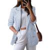 imageHappy Sailed Womens Plaid Tweed Blazers Dressy Casual Long Sleeve Double Breasted Open Front Blazer Jackets Work SuitsLight Blue