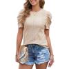 imageHappy Sailed Womens Shirts Crew Neck Short Sleeve Lace Crochet Dressy Business Casual TopsBeige