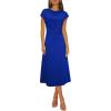 imageHappy Sailed Womens Spring Summer Short Sleeve Cowl Neck Ruched Waist Flowy A Line Midi Dresses Party Cocktail DressRoyal Blue