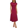 imageHappy Sailed Womens Spring Summer Short Sleeve Cowl Neck Ruched Waist Flowy A Line Midi Dresses Party Cocktail DressWine Red