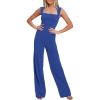 imageHappy Sailed Womens Square Neck Jumpsuit Summer Sleeveless Wide Leg Pants Rompers Dressy Jumpers Business Casual OutfitsBlue