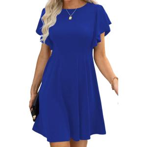 imageHappy Sailed Cocktail Dresses for Women Spring Summer Ruffle Sleeve Crewneck High Waist Flowy A Line Mini DressB Blue