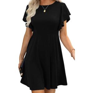 imageHappy Sailed Cocktail Dresses for Women Spring Summer Ruffle Sleeve Crewneck High Waist Flowy A Line Mini DressBlack