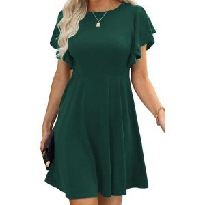 imageHappy Sailed Cocktail Dresses for Women Spring Summer Ruffle Sleeve Crewneck High Waist Flowy A Line Mini DressBlackish Green