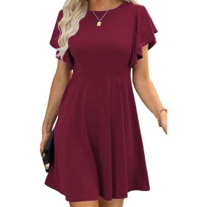 imageHappy Sailed Cocktail Dresses for Women Spring Summer Ruffle Sleeve Crewneck High Waist Flowy A Line Mini DressBurgundy