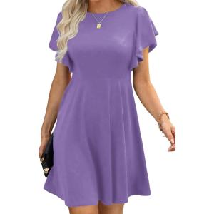 imageHappy Sailed Cocktail Dresses for Women Spring Summer Ruffle Sleeve Crewneck High Waist Flowy A Line Mini DressLight Purple
