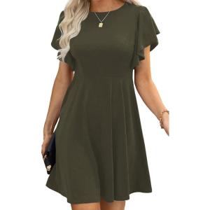 imageHappy Sailed Cocktail Dresses for Women Spring Summer Ruffle Sleeve Crewneck High Waist Flowy A Line Mini DressMoss Green