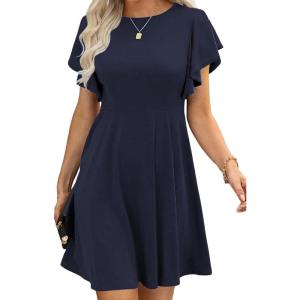imageHappy Sailed Cocktail Dresses for Women Spring Summer Ruffle Sleeve Crewneck High Waist Flowy A Line Mini DressNavy Blue