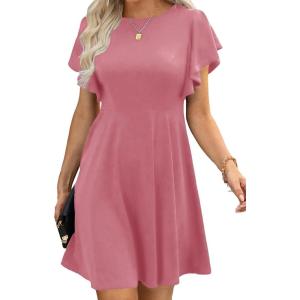 imageHappy Sailed Cocktail Dresses for Women Spring Summer Ruffle Sleeve Crewneck High Waist Flowy A Line Mini DressPink