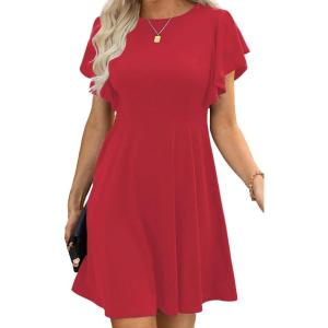 imageHappy Sailed Cocktail Dresses for Women Spring Summer Ruffle Sleeve Crewneck High Waist Flowy A Line Mini DressRed