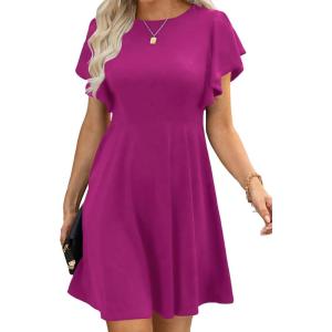 imageHappy Sailed Cocktail Dresses for Women Spring Summer Ruffle Sleeve Crewneck High Waist Flowy A Line Mini DressRose Purple
