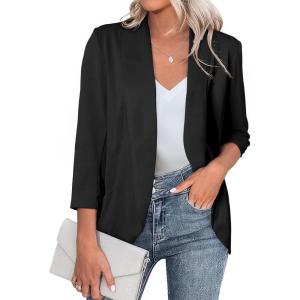 imageHappy Sailed Womens 34 Sleeve Blazers Lightweight Open Front Cardigan Jacket Office Work SuitsBlack