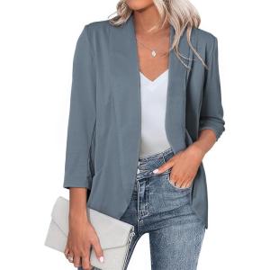 imageHappy Sailed Womens 34 Sleeve Blazers Lightweight Open Front Cardigan Jacket Office Work SuitsBlue