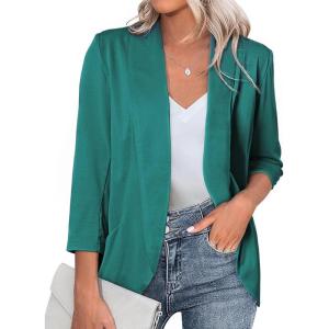 imageHappy Sailed Womens 34 Sleeve Blazers Lightweight Open Front Cardigan Jacket Office Work SuitsGreen