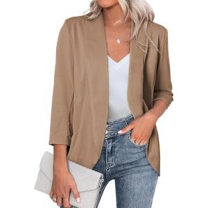 imageHappy Sailed Womens 34 Sleeve Blazers Lightweight Open Front Cardigan Jacket Office Work SuitsKhaki