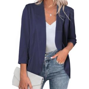 imageHappy Sailed Womens 34 Sleeve Blazers Lightweight Open Front Cardigan Jacket Office Work SuitsNavy Blue