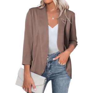 imageHappy Sailed Womens 34 Sleeve Blazers Lightweight Open Front Cardigan Jacket Office Work SuitsTaupe
