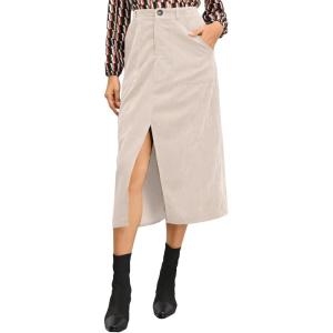 imageHappy Sailed Womens Corduroy Skirts Casual Dressy High Waist A Line Split Midi Skirt with PocketsApricot