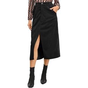 imageHappy Sailed Womens Corduroy Skirts Casual Dressy High Waist A Line Split Midi Skirt with PocketsBlack