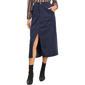 imageHappy Sailed Womens Corduroy Skirts Casual Dressy High Waist A Line Split Midi Skirt with PocketsBlue