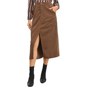 imageHappy Sailed Womens Corduroy Skirts Casual Dressy High Waist A Line Split Midi Skirt with PocketsBrown