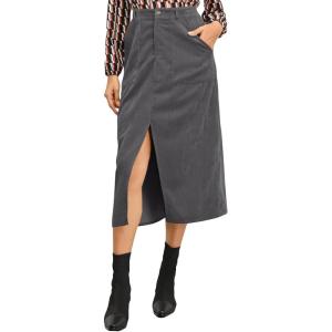 imageHappy Sailed Womens Corduroy Skirts Casual Dressy High Waist A Line Split Midi Skirt with PocketsGrey