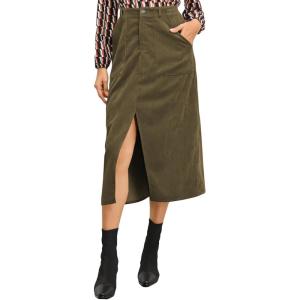 imageHappy Sailed Womens Corduroy Skirts Casual Dressy High Waist A Line Split Midi Skirt with PocketsJungle Green