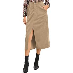 imageHappy Sailed Womens Corduroy Skirts Casual Dressy High Waist A Line Split Midi Skirt with PocketsKhaki