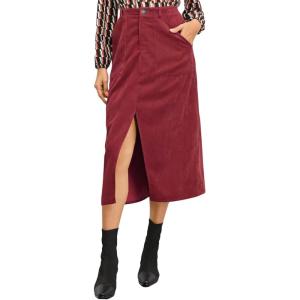 imageHappy Sailed Womens Corduroy Skirts Casual Dressy High Waist A Line Split Midi Skirt with PocketsRed