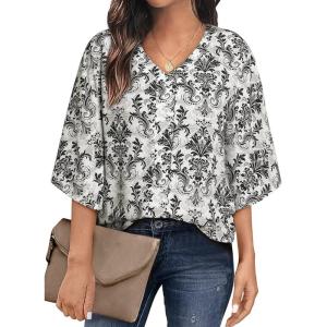 imageHappy Sailed Womens Dressy Casual Blouses Spring Summer 34 Sleeve V Neck Paisley Print Tops Ladies Business Work ShirtsBlack