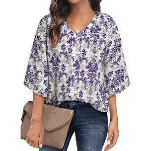 imageHappy Sailed Womens Dressy Casual Blouses Spring Summer 34 Sleeve V Neck Paisley Print Tops Ladies Business Work ShirtsBlue