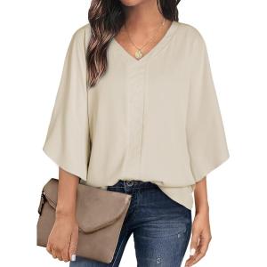 imageHappy Sailed Womens Dressy Casual Blouses Spring Summer 34 Sleeve V Neck Paisley Print Tops Ladies Business Work ShirtsOatmeal