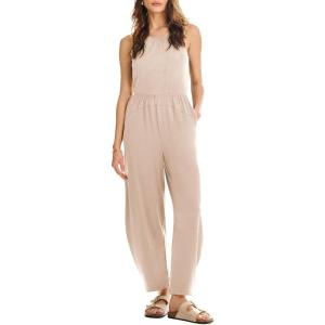 imageHappy Sailed Womens Jumpsuit Casual Crew Neck Sleeveless Jumpsuits High Waist Long Pant Rompers with PocketsApricot