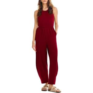 imageHappy Sailed Womens Jumpsuit Casual Crew Neck Sleeveless Jumpsuits High Waist Long Pant Rompers with PocketsRed